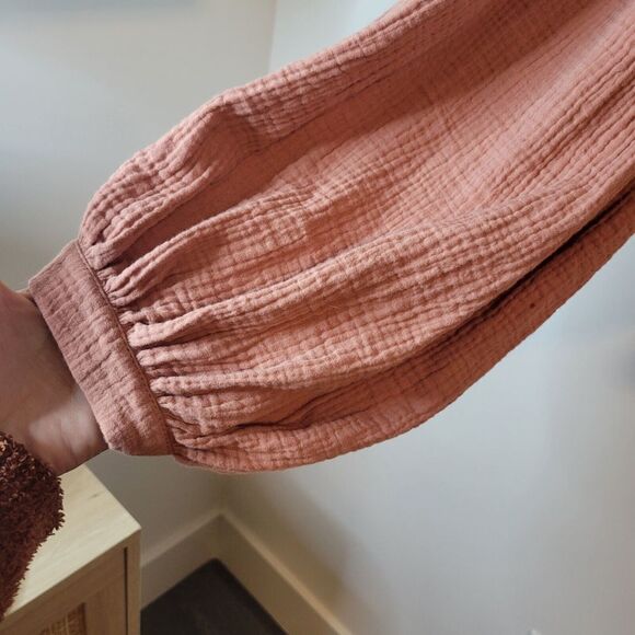 100% Cotton Shirt Button Down Tie Front Long Balloon Sleeve Size Medium - Picture 4 of 11